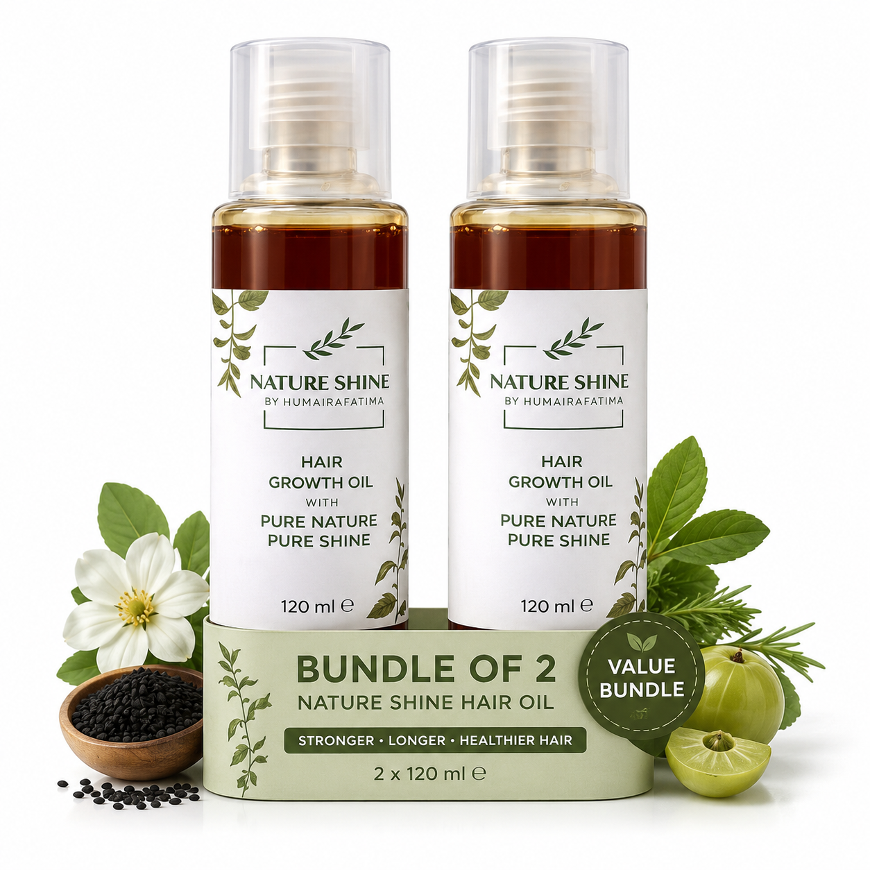 Nature Shine Hair Oil – Bundle of 2 | Powerful Herbal Formula for Stronger, Longer & Healthier Hair (2 × 120 ml)
